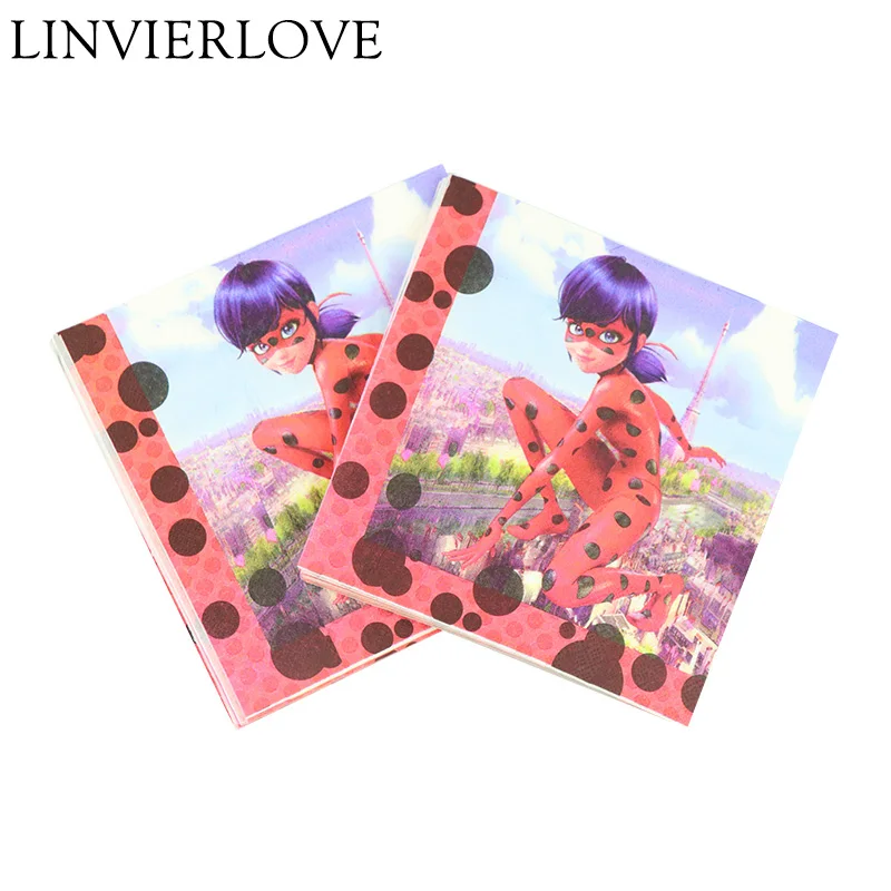 

20pcs/set Ladybug Girl Theme Paper Napkin Tissues Towel For Kids Happy Birthday Festival Party Decoration Supplies 33cm*33cm