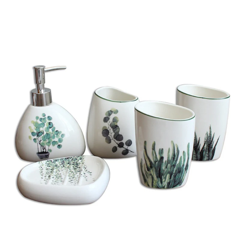Kaufen Nordic Grüne Pflanze Keramik Bad Produkte Einfache Fünf Stück Hochzeit Bad Set Bad Keramik Set