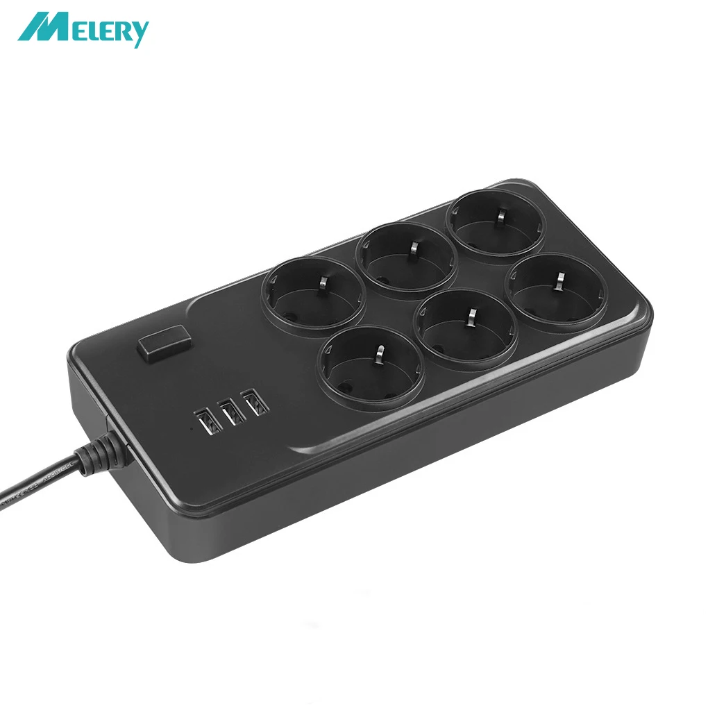 

Power Strip Surge Protection 6 Way EU Plug Outlets Socket with USB Switch 3 Rapid USB Charger Ports 1.5m Extension Cord