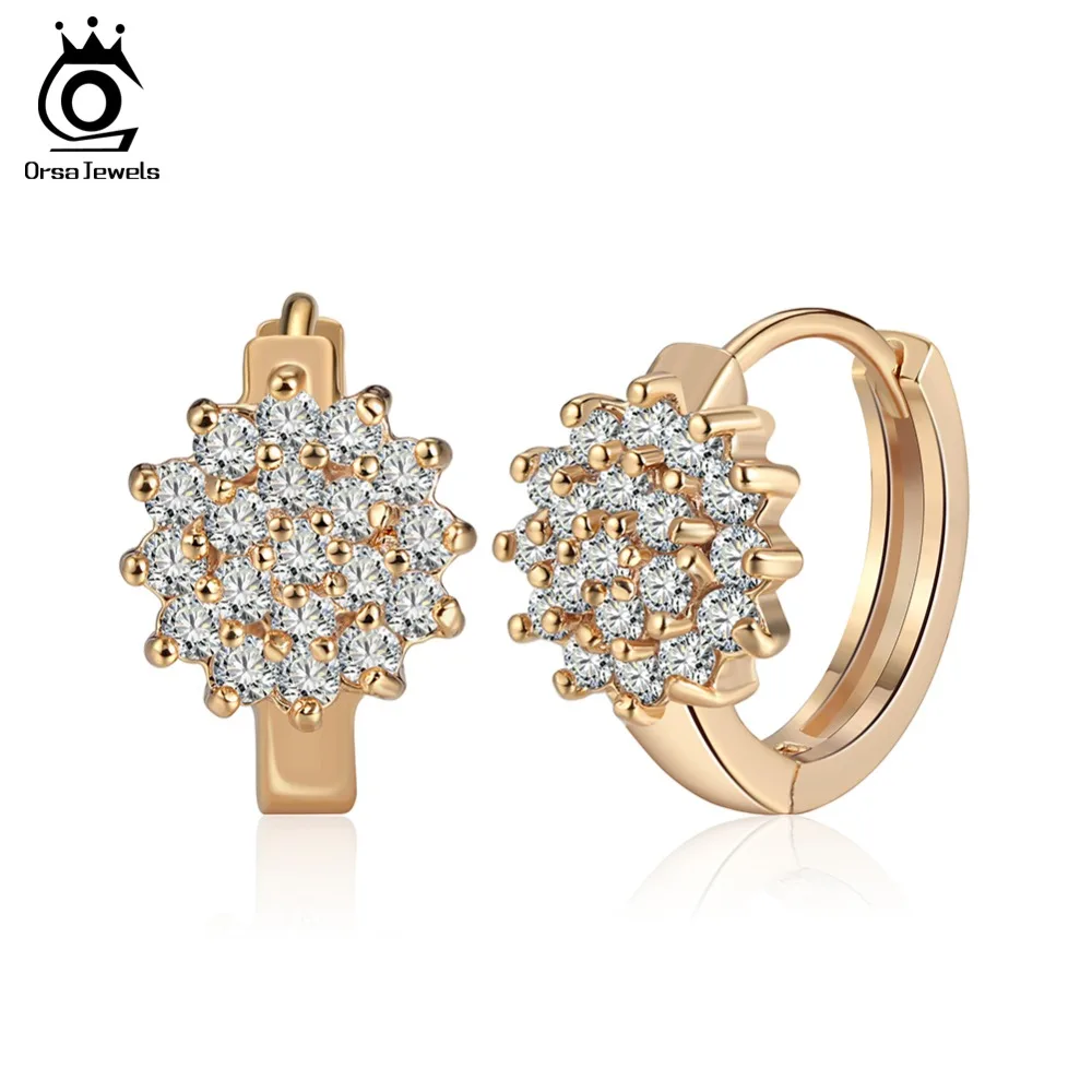 

ORSA JEWELS Luxury Women Hoop Earrings 19 Pcs AAA Clear Zircon Silver&Gold-color Female Wholesale Earring Fashion Jewelry OME47
