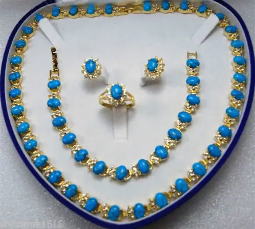 

Free shipping charm Jew.656 Blue Link Bracelet/ Earrings /Ring / Necklace Set