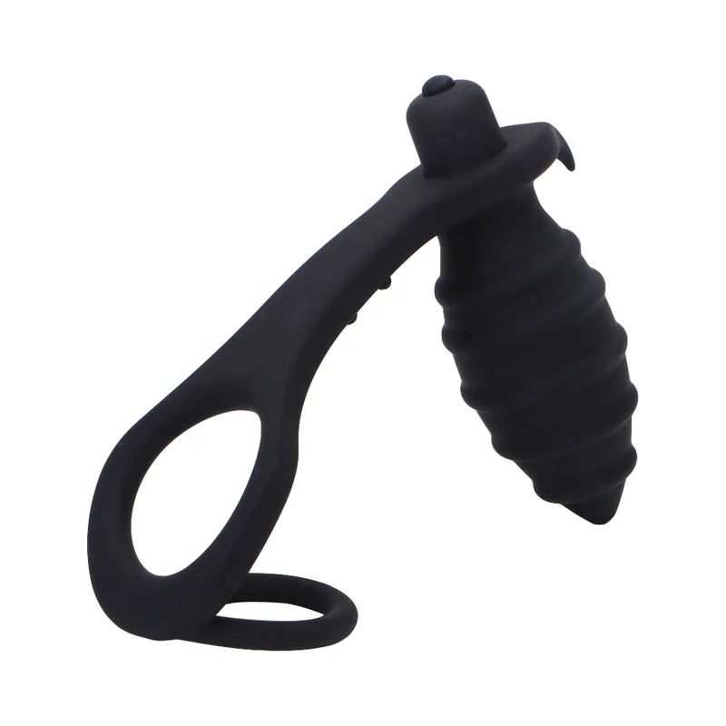 Delay Cock Ring Silicone Penis Ring Vibrator Vibrating Threaded Anal Plug Adult font b Sex b