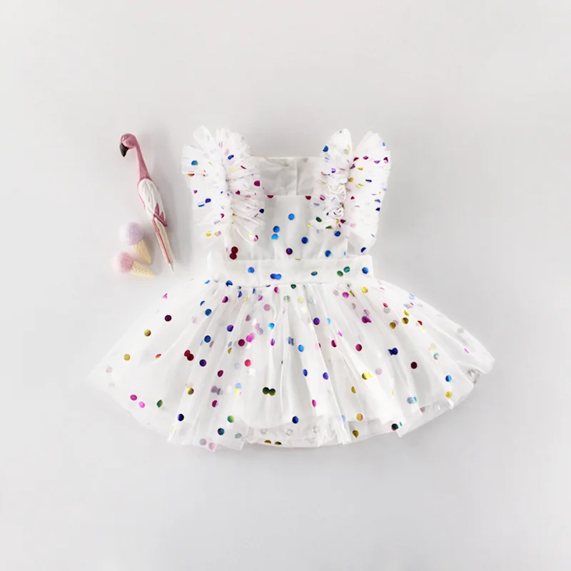 Платье для маленьких девочек коллекция года, летнее платье для новорожденных платье для первого дня рождения, платье принцессы для маленьких девочек одежда в горошек для маленьких девочек - Цвет: Бежевый