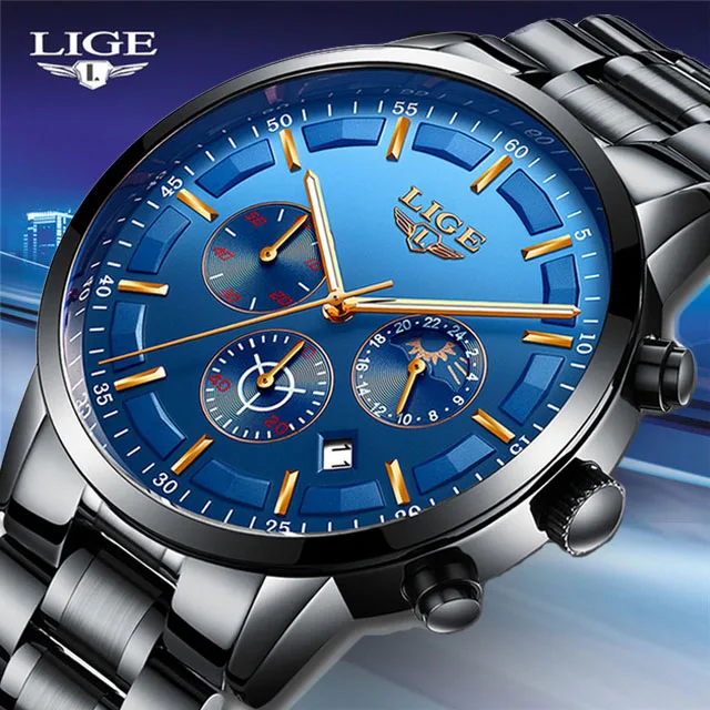 

2018 NEW LIGE Watch Men Fashion Sport Quartz Watches Top Brand Luxury Full Steel Business Waterproof Watch Zegarek Meski Gift