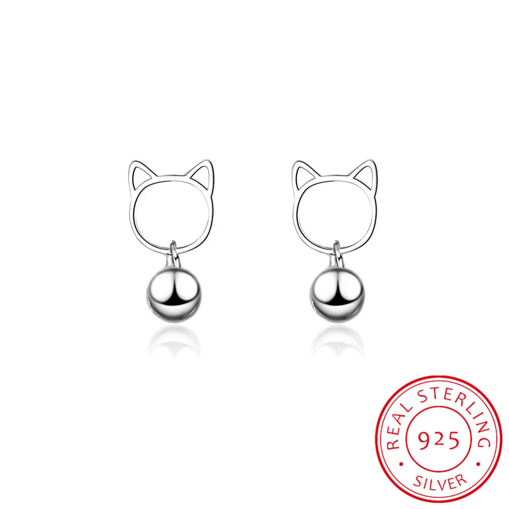 

Fashion Silver 925 Earrings Female Jewelry Trendy Cat Jing Bell Stud Earrings For Women Birthday Gift Girl Accessories