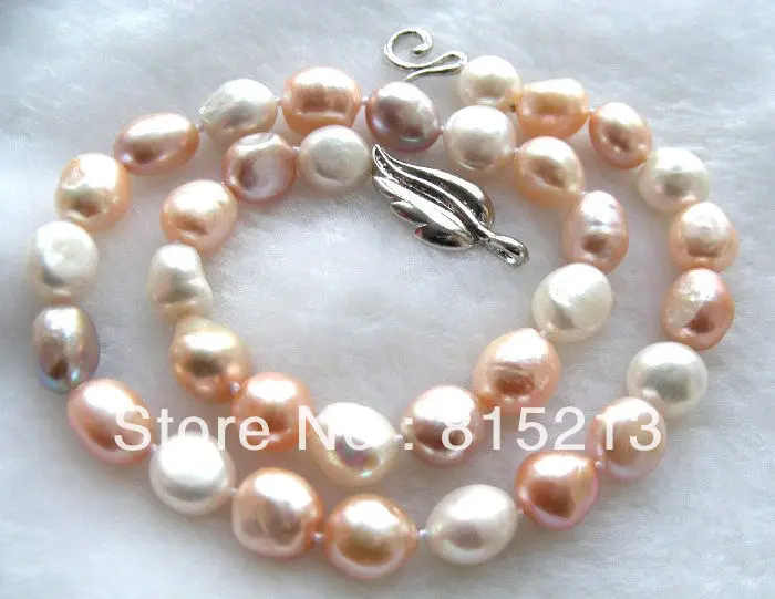 

ddh00487 Wonderful 12mm white pink purple natural freshwater pearls necklace