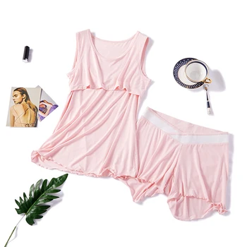 

Cotton Maternity Sleep Clothes Pregnant Woman Nursing Underwear Pregnancy Clothes Vest+Shorts 2Pcs/Set Nursing Pajamas Set