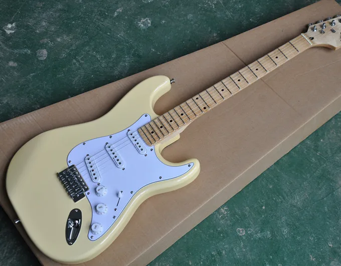 

Hot sell good quality Milk Yellow electric guitar scalloped fingerboard bighead basswood body standard size