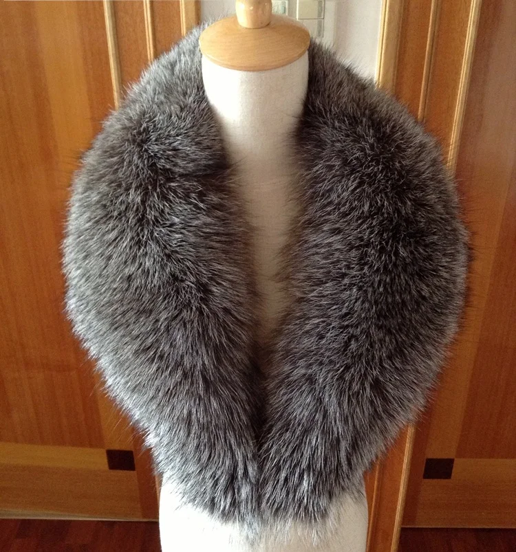 women's winter luxury rich silver fox fur scarf shawl neckal collar