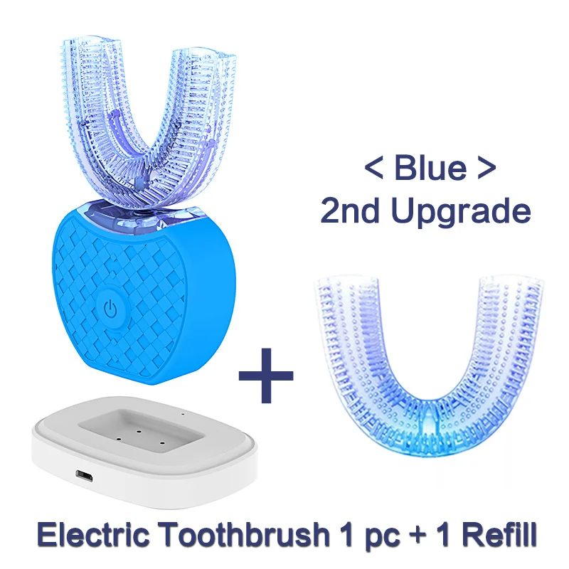 U-образная автоматическая электрическая зубная щетка интеллектуальная звуковая электрическая зубная щетка для отбеливания зубов второго поколения щетка для замены головы - Цвет: blue