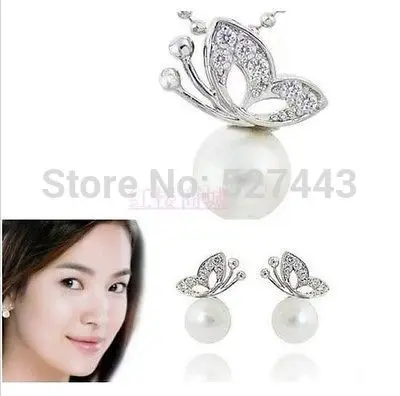 Hot sell Noble- Wholesale Butterfly Pearl Earrings and Necklace Jewelry Set New Fashion (A0516) | Украшения и аксессуары