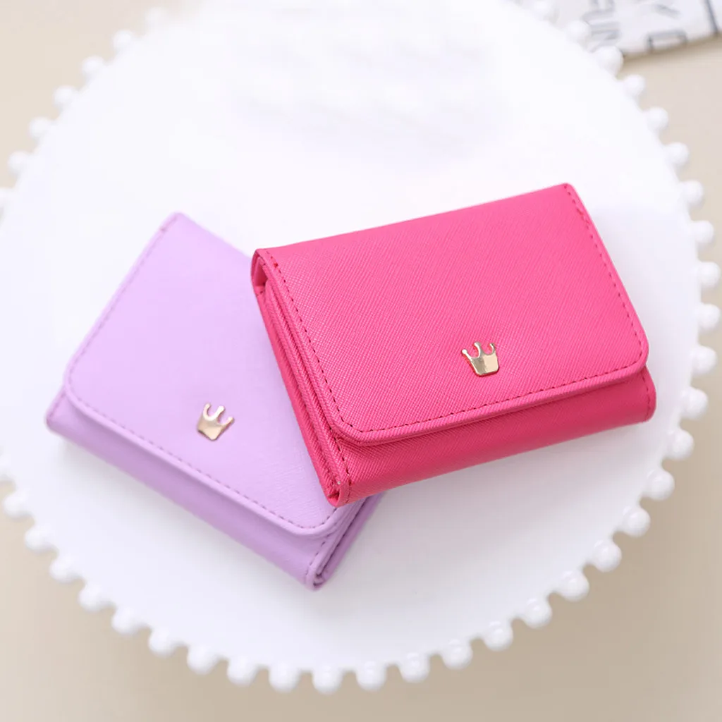Wallet Women 2019 Lady Short Women Wallets Crown Decorated Mini Money Purses Small Fold PU Leather Female Coin Purse Card Holder Wallet Women 2019 Lady Short Women Wallets Crown Decorated Mini Money Purses Small Fold PU Leather Female Coin Purse Card Holder