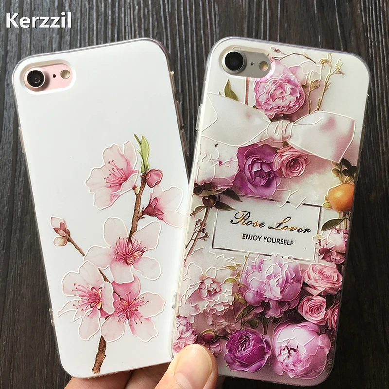 3D Relief Flower Cases For iPhone 7 8 Plus 6 6S 6Plus Case Vintage Floral Leaves Silicone Soft Phone Cover Fundas |