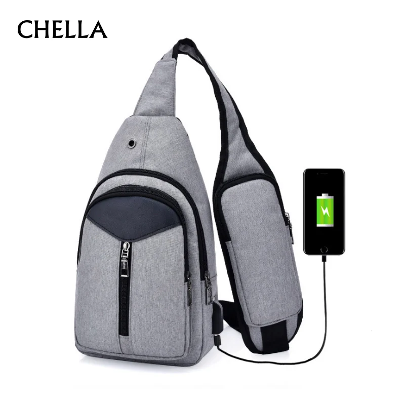 Goede Anti Diefstal Mannen Rugzak Canvas USB Oplaadbare Borst Zak Hoofdtelefoon gat Tiener Enkele Schouder Jongen Tas Sac A Dos Homme BP0212