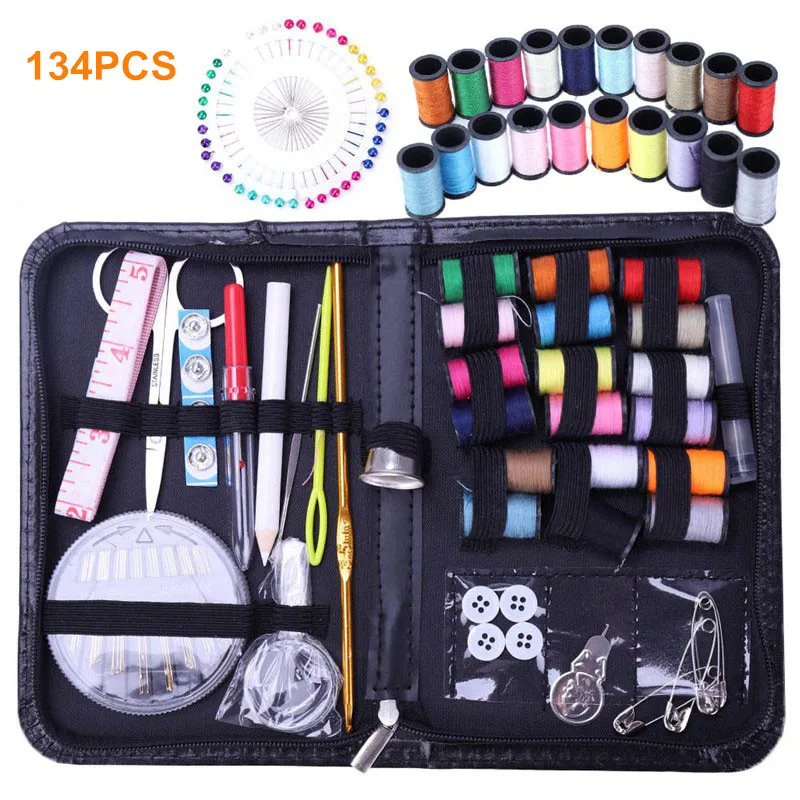 134pcs/Set Sewing Kit Scissors Needle Thread for Home Stitching Hand Sewing Tool 