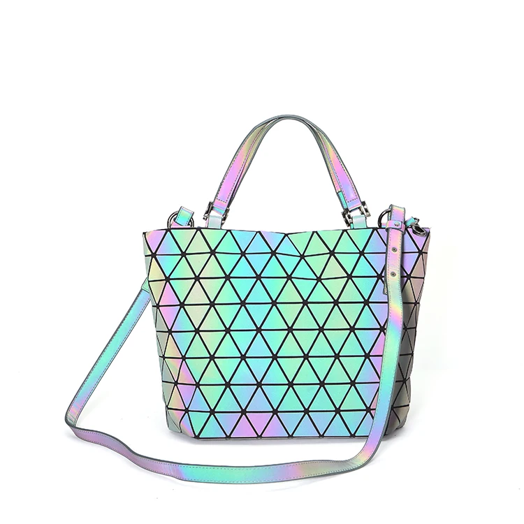 

luminous geometric hand bag for women reflective string casual tote bag