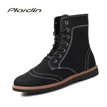 Plardin Men Genuine Leather Boots Winter Snow Boots Fashion Platform Carved Oxford Men Shoes Cow Split Boots shoes men flats