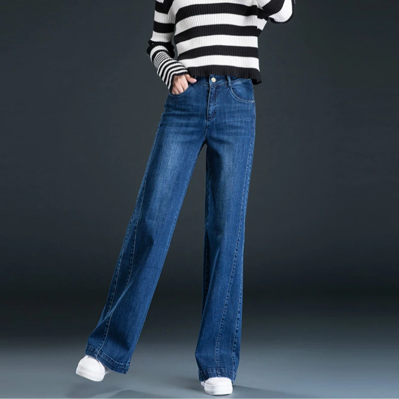 2019 Новинка Осень-Зима хлопок Высокая талия плюс размер офис леди бренд свободные женские Девушки широкие брюки джинсы 79245