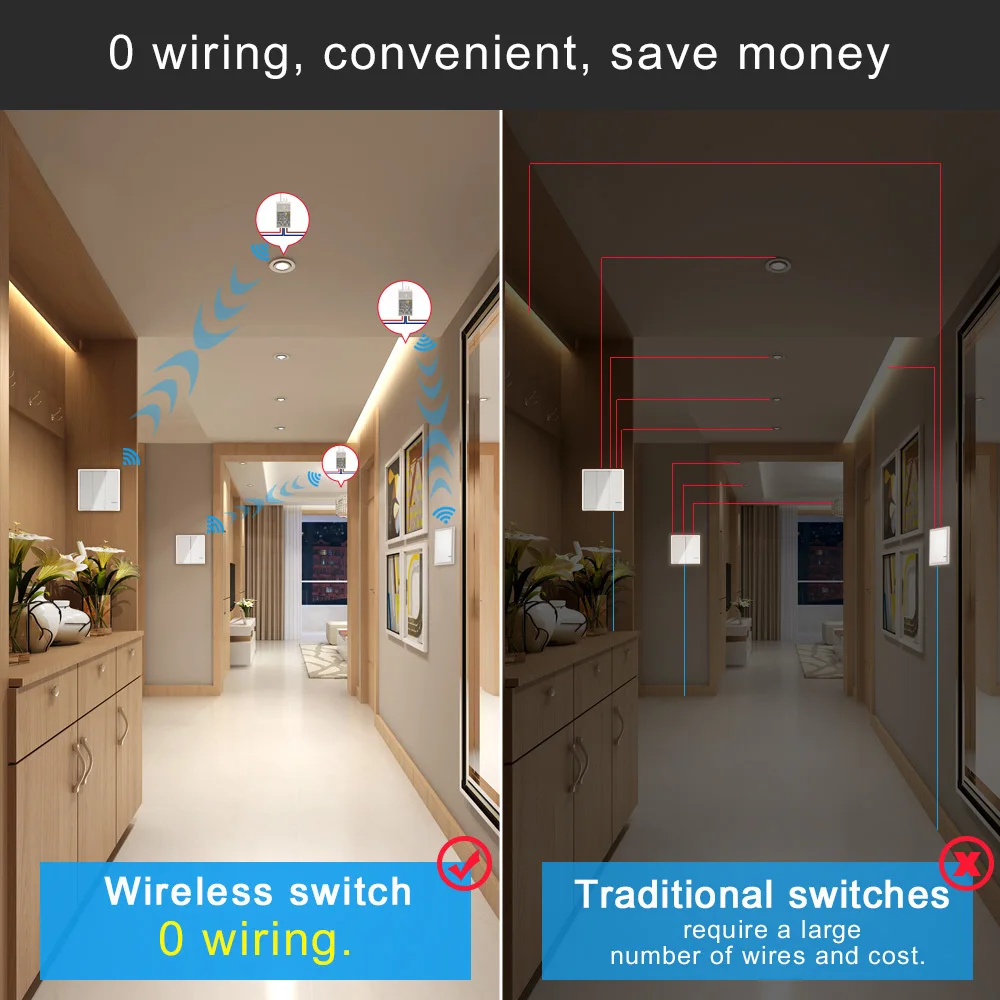 Беспроводной выключатель света Водонепроницаемый удаленного выключатели 110 V 220 V-Нет проводки потолочный с дистанционным управлением лампы светодиодный лампы