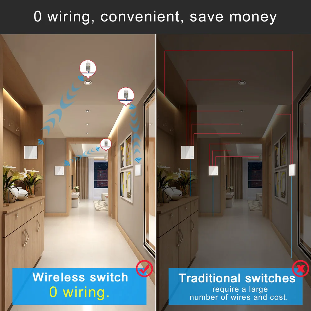  Wireless Light Switch Waterproof Remote Light Switches 110V 220V - No Wiring Remote Control Ceiling - 32866552370