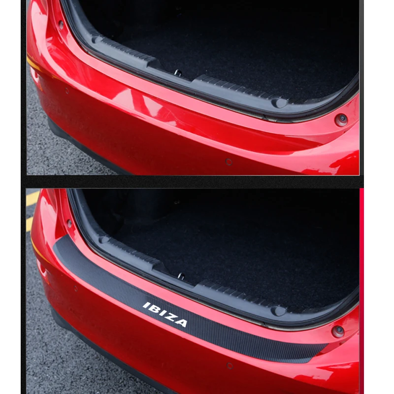 Для сиденья Ibiza искусственная кожа углеродное волокно Стайлинг после охраны заднего бампера багажник защитная пластина автомобильные аксессуары