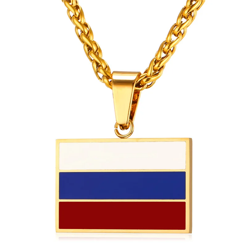 Flag Of Russian Necklaces & Pendants Yellow Gold Color Stainless Steel
