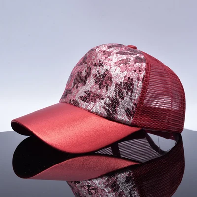 Модная Фирменная Кепка с плоским козырьком, женская кепка с блёстками, кепка для девочек, блестящая сетка, bone, летние бейсболки для женщин, gorras - Цвет: Красный
