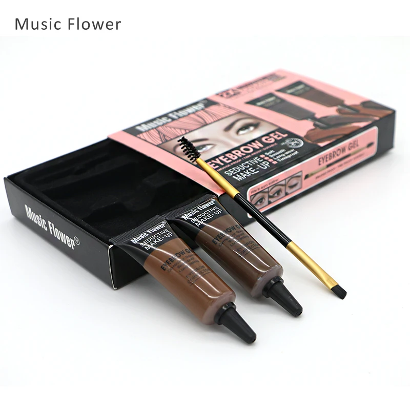 

Music Flower 2 Color Eyebrow Enhancers Seductive Waterproof Eye Brow Gel With Double End Brush Long Lasting Eyes Makeup Set Kit