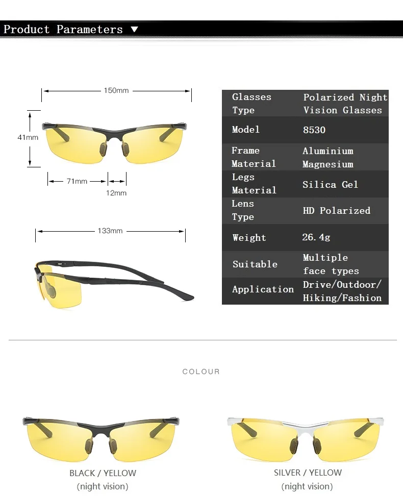 YSO, очки ночного видения, мужские, алюминиево-магниевая оправа, поляризованные очки ночного видения для вождения автомобиля, рыбалки, антибликовые, 8530