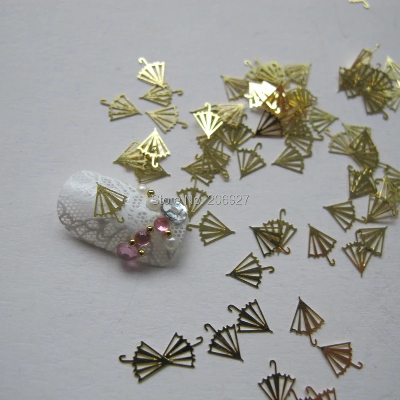 

MS154 100pcs Gold Cute Umbrella Deco Nail Art Metal Sticker Nail Art Decoration Non-adhesive Sticker