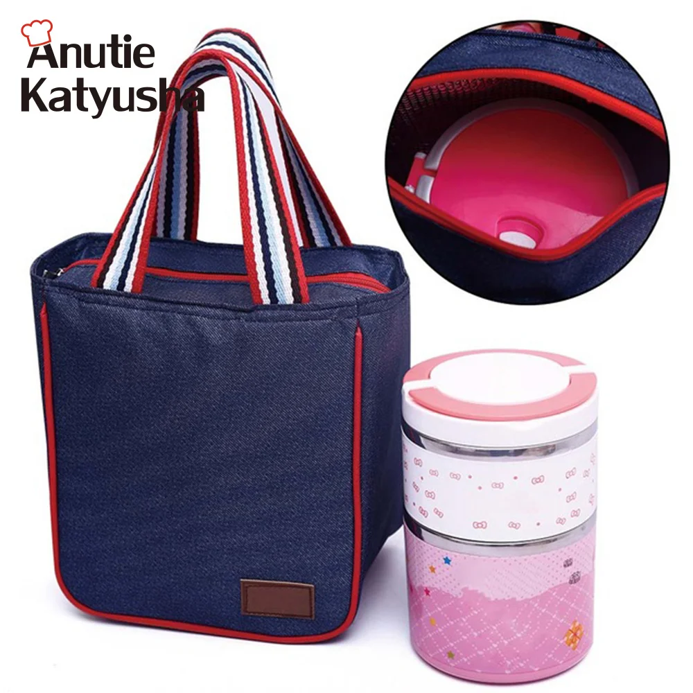"1Pc Portable Oxford Lunch Bag Thermal Cooler Insulated Storage Bags Foldable Outdoor Handbags