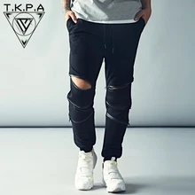 Хип-хоп Танцы тонкий подходит человек Jogger Штаны до колена на молнии повседневные шаровары пот Штаны Bboy Танцы streetwears мужчин сетки патч