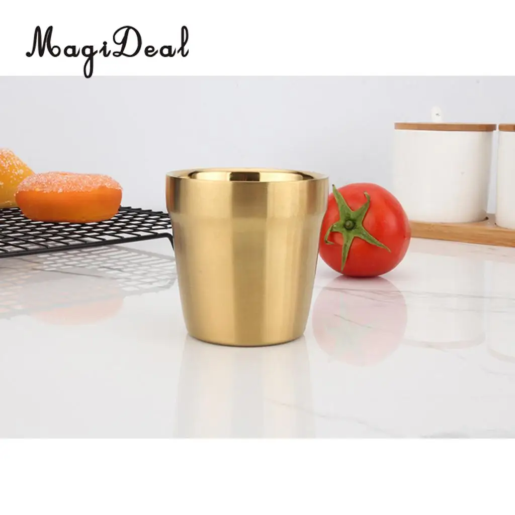 MagiDeal Double Wall Wine Cup 304 Stainless Steel Beer Mug Travel Drinking Glass Gold, Dishwasher Safe, for Ice, Hot Beverage