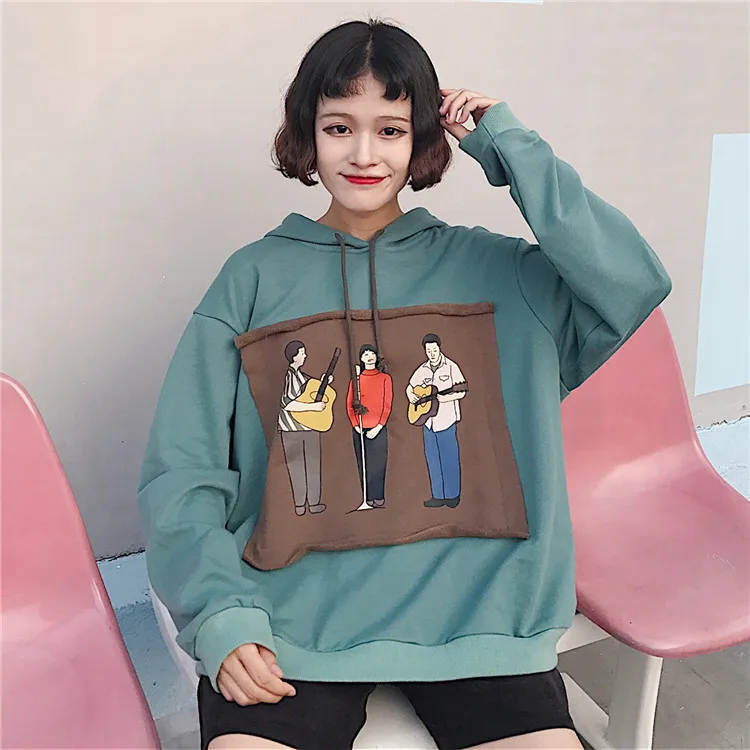 As The Photo Harajuku негабаритный черный свитер для женщин Японский Корейский Ulzzang Забавный принт толстовки с капюшоном Повседневный Свободный пуловер с длинными рукавами - Цвет: As The Photo