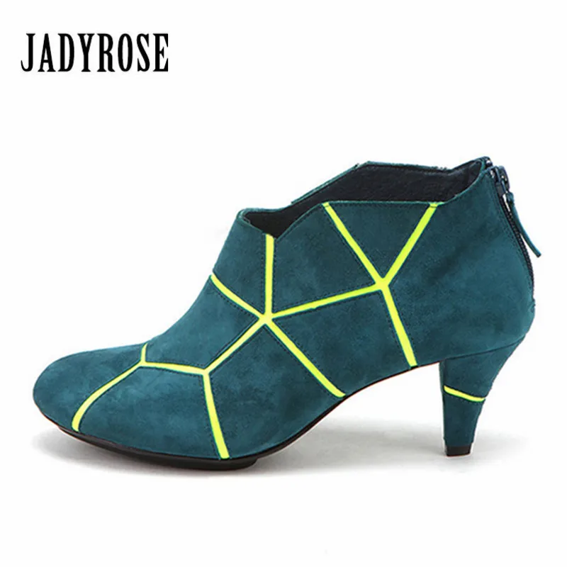 

Jady Rose Color Block Women Ankle Boots Spike Heel Back Zipper Female Autumn Boot Women Pumps Stiletto Valentine Shoes