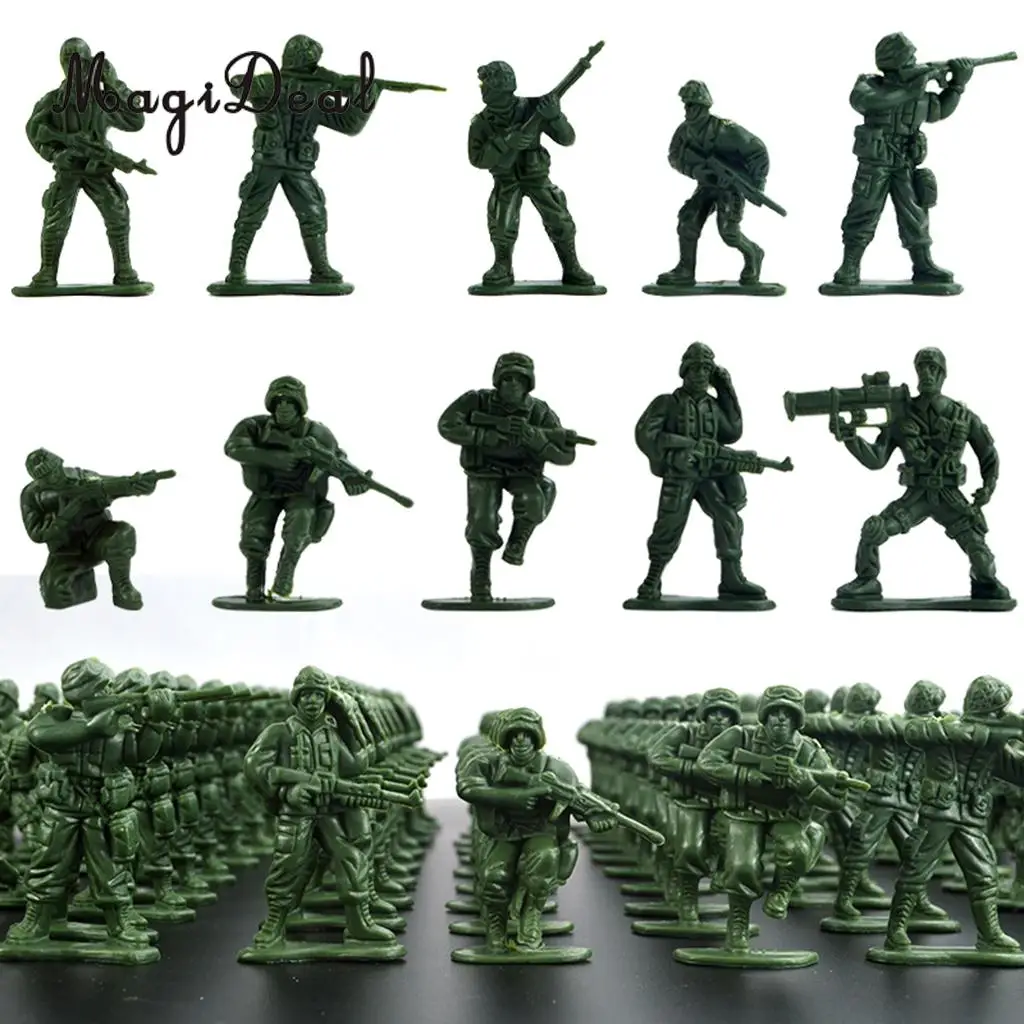 MagiDeal 100Pcs 5cm Plastic Soldier Army Men Action Figures Play Set Sand Scene Layout Model Toy - in Various Poses 4 Colors