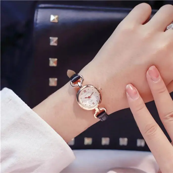 Для женщин девушка простой кварцевые наручные часы из искусственной кожи ремешок Мини Тонкий циферблат часы M8694