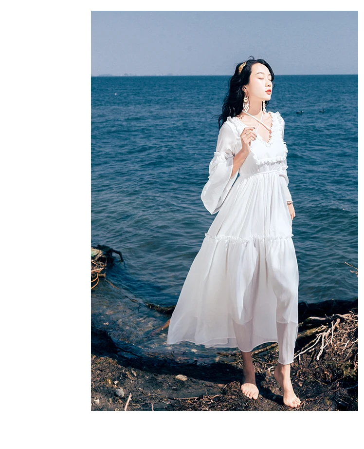YOSIMI белое платье Лето Макси шифоновое длинное женское богемное пляжное платье бабочка рукав v-образный вырез до щиколотки женские платья