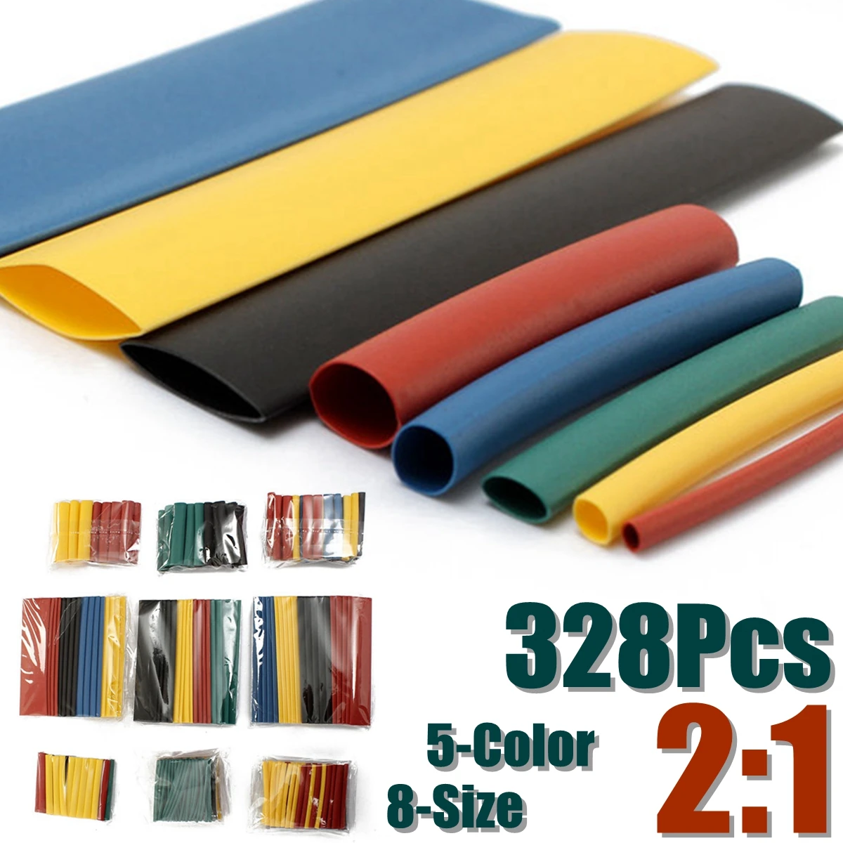328pcs 21 Heat Shrink Tube Sleeving Wrap Wire Assorted Kit 5Color 8