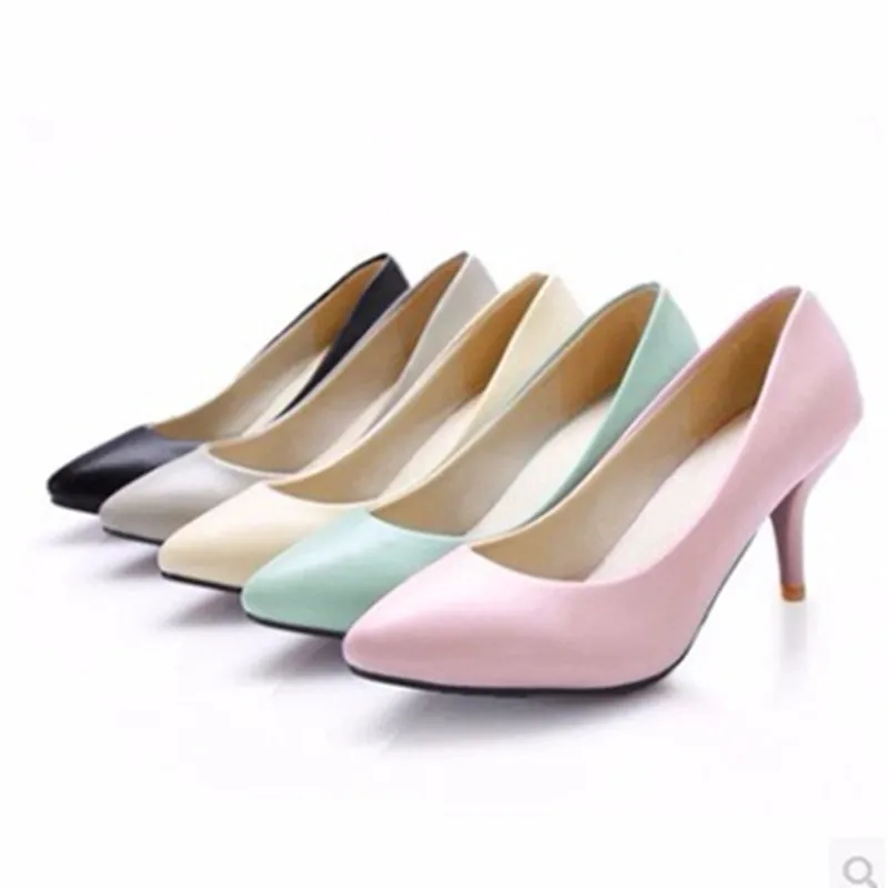 

Lady elegant sexy plain soft leather big size11 15 candy colors pointed toe thin heigh heels women thin shoes summer style girls