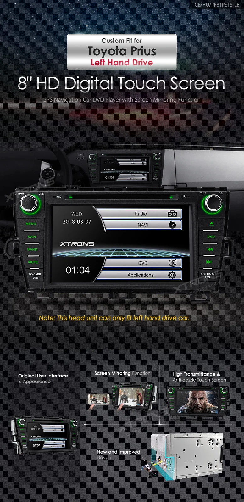 Discount XTRONS 8 inch 2 din Car DVD Player GPS Navigation Radio USB Windows Ce For Toyota Prius Left Hand Drive 2009 2010 2011 2012 2013 0