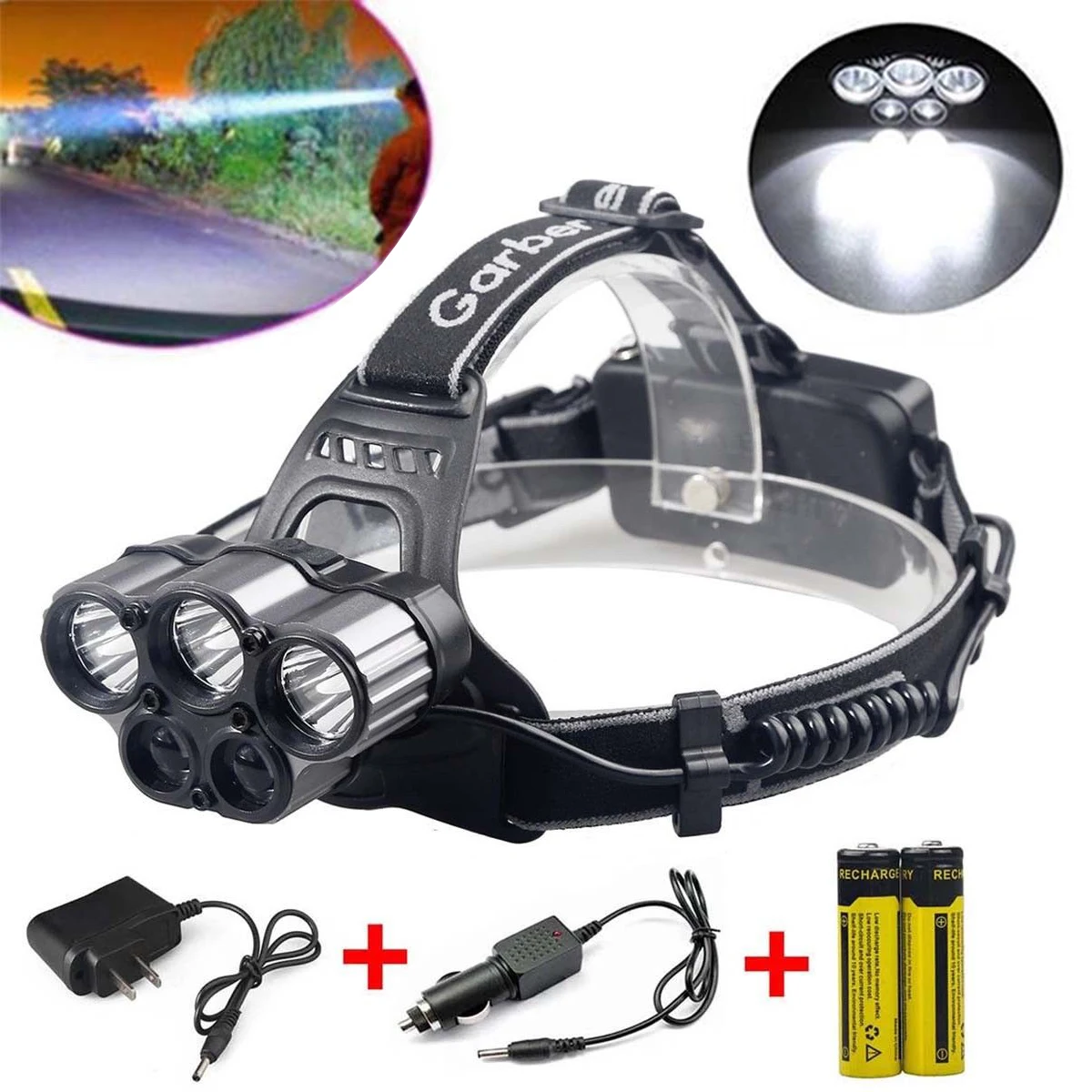 

2019 New Novel 80000LM 6 Modes 5x XM-L T6 LED Rechargeable 18650 Headlamp Camping Hiking Torch