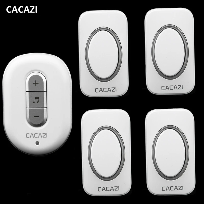 

CACAZI 4 transmitter+1 receiver High Quality home DoorBell Waterproof 280m work range Mini Wireless Door bell 48 Ring tunes