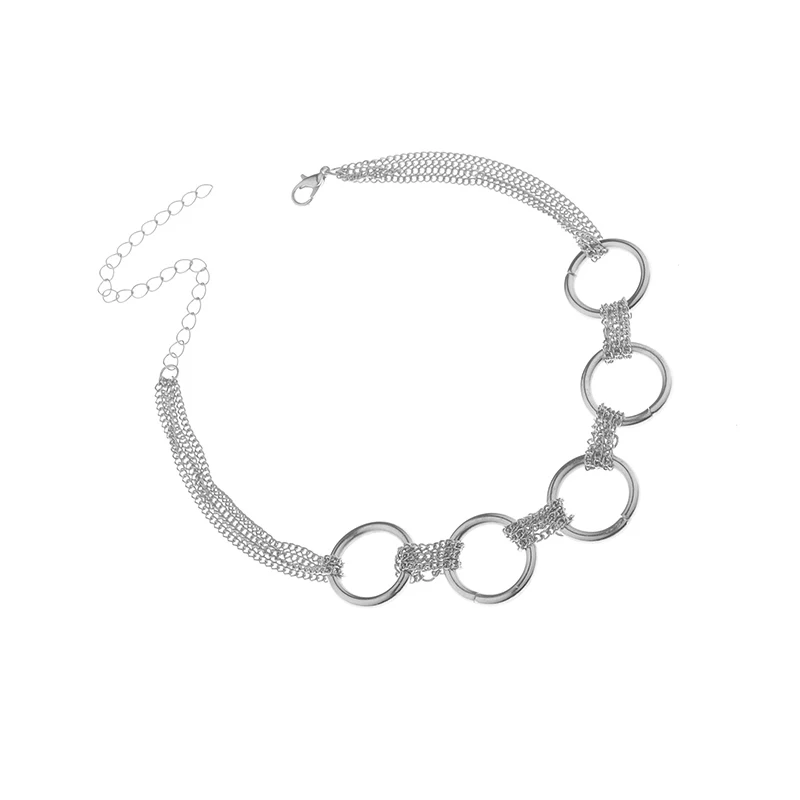 Панк стиль, цинковый сплав, тонкая цепочка, железные круги, колье, ожерелье для женщин, воротник для шеи, массивное ожерелье, ювелирное изделие - Окраска металла: Silver