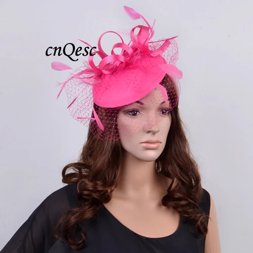 FLAMINGO PINK Новинка, бледно-розовая Вуалетка-чародей, фетровая Вуалетка/Свадебная женская шляпа, карнавал, вуалетка с перьями и вуалью - Цвет: FLAMINGO PINK