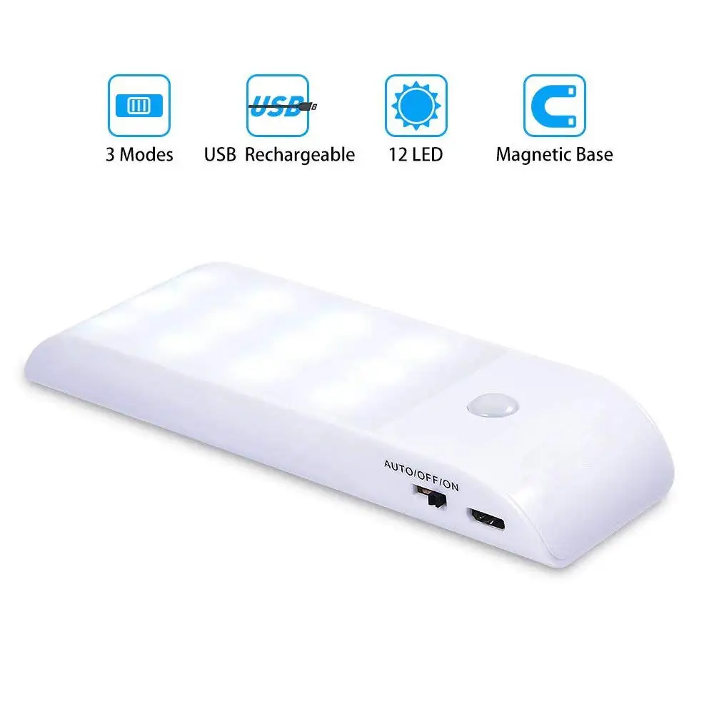 

Motion Sensor Light, USB Rechargeable Battery Powered Light with 12 LED,Removable Magnetic Strip Stick-On Wardrobe, Closet