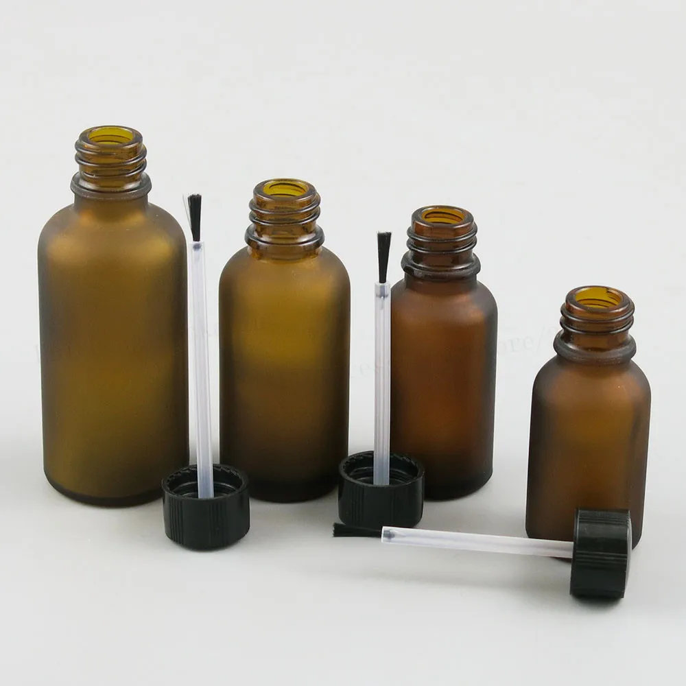 Empty Frost Amber Glass Nail Polish Bottle With Brush Cap 12pcs 5ml 10ml 15ml 20ml 30ml 50ml 100ml for Nail Art