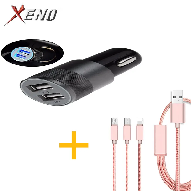 

Quick Charge USB Car Charger Turbo Fast Charging Dual USB Car Mobile Phone Charger 1m 3in1 USB Type C Micro Cable for phone