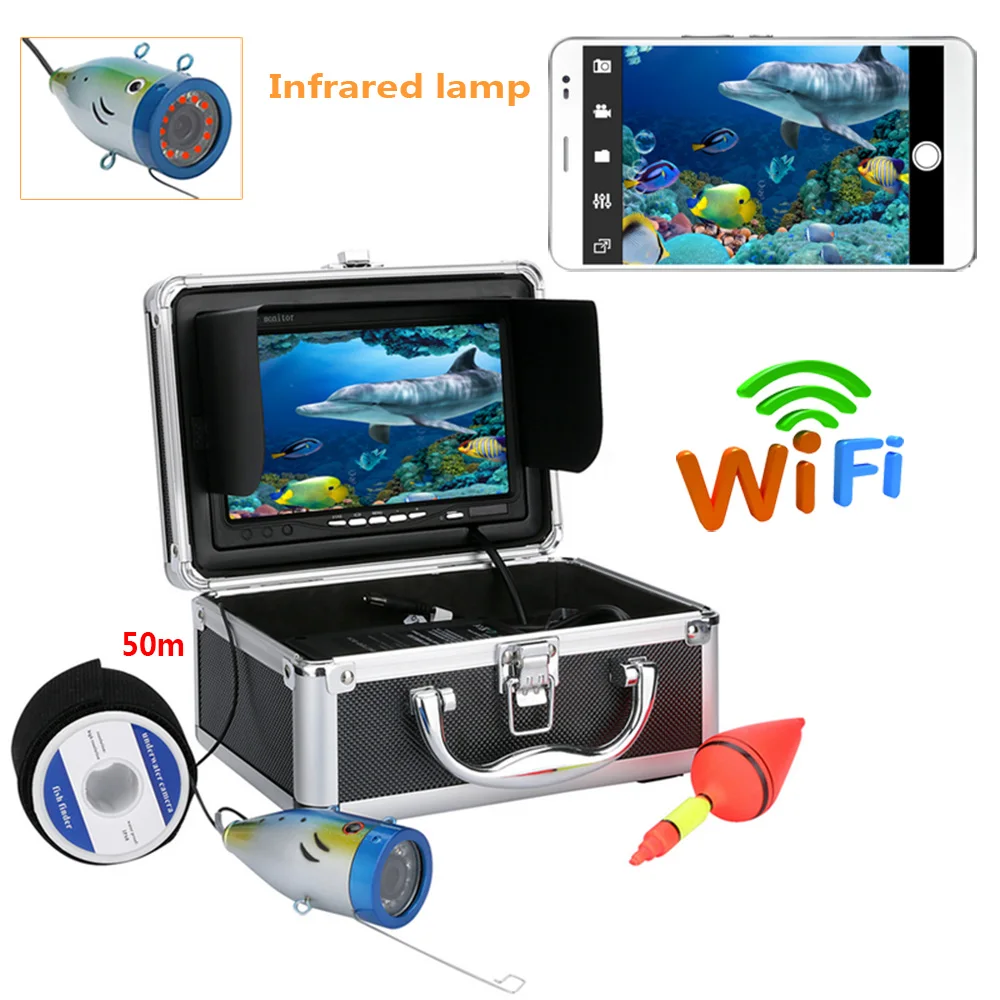 

PDDHKK Wifi Wireless Visual Fishing Finder 7inch TFT 1000tvl Underwater Fishing Camera Kit 12pcs IR LEDs Ocean/Ice/Lake fishing