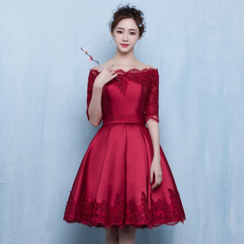 

Sexy Women Lace Flower Wedding Bridesmaid Dress Elegant Show Stage Qipao Summer Half Sleeve Cheongsam Lady Strapless Vestidos